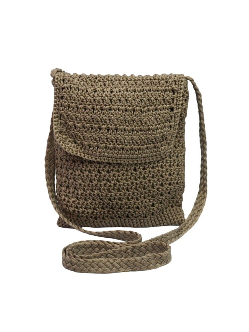 Crochet Crossbody Bag Taupe Brown Knit Woven Festival Boho Summer Handbag Purse
